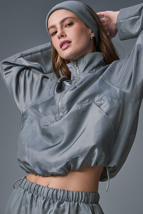 alo Women's Cropped Afterglow Pullover - Steel Grey