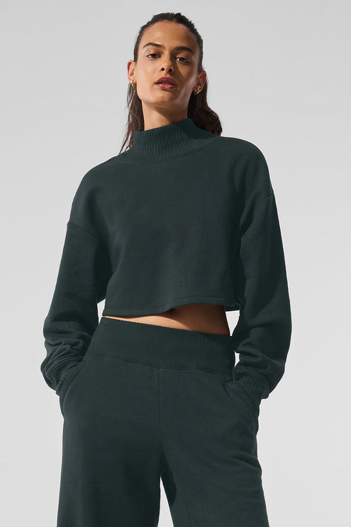 alo Women's Cropped Serenity Coverup - Charcoal Green