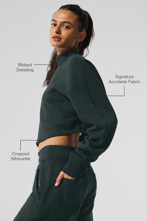 alo Women's Cropped Serenity Coverup - Charcoal Green