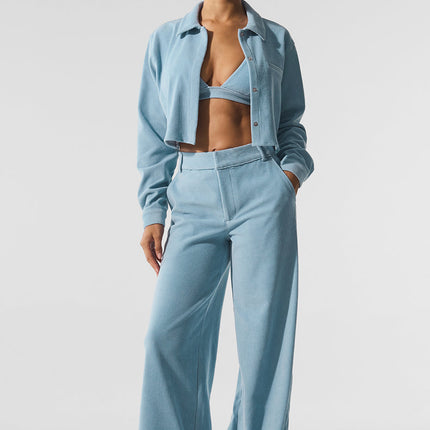 alo Women's Micro Corduroy Cropped Dreamer Button Down - Celestial Blue