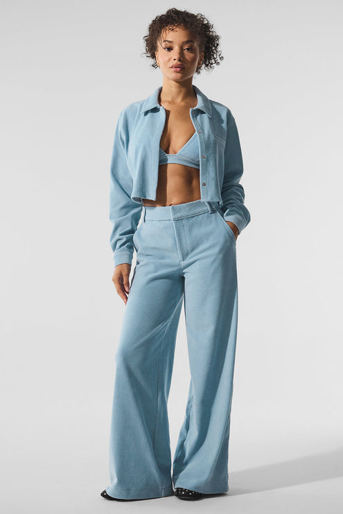 alo Women's Micro Corduroy Cropped Dreamer Button Down - Celestial Blue