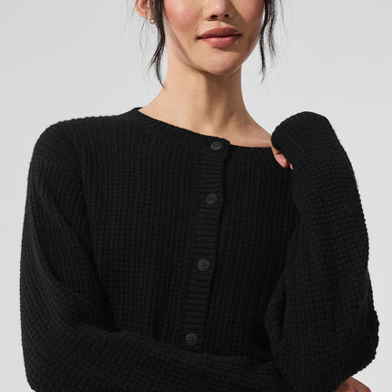 alo Women's Cashmere Plush Waffle Cardigan - Black