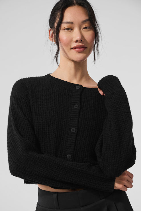 alo Women's Cashmere Plush Waffle Cardigan - Black