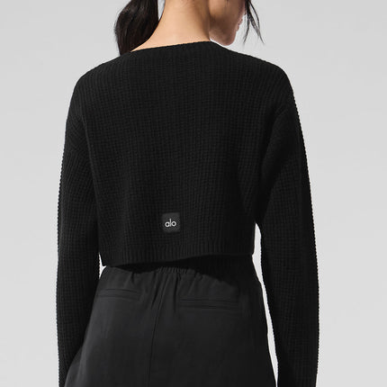 alo Women's Cashmere Plush Waffle Cardigan - Black