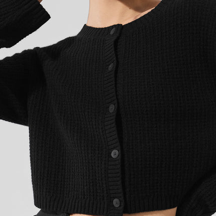 alo Women's Cashmere Plush Waffle Cardigan - Black