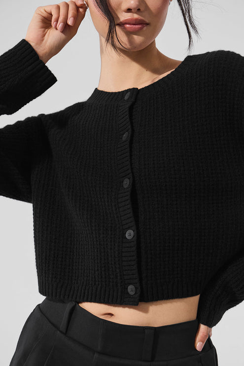 alo Women's Cashmere Plush Waffle Cardigan - Black