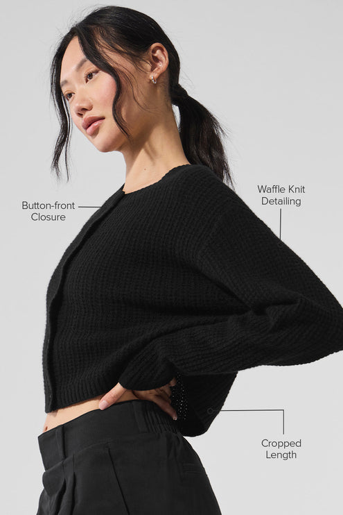 alo Women's Cashmere Plush Waffle Cardigan - Black