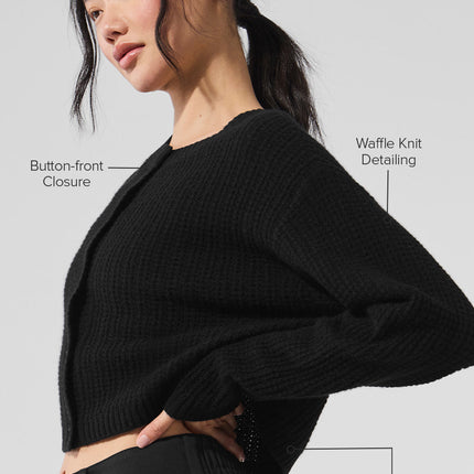 alo Women's Cashmere Plush Waffle Cardigan - Black