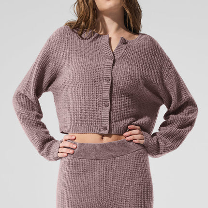 alo Women's Cashmere Plush Waffle Cardigan - Mushroom Heather