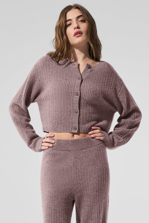 alo Women's Cashmere Plush Waffle Cardigan - Mushroom Heather