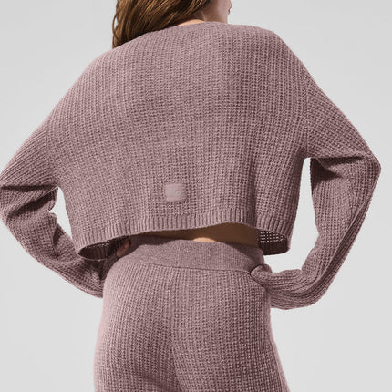 alo Women's Cashmere Plush Waffle Cardigan - Mushroom Heather