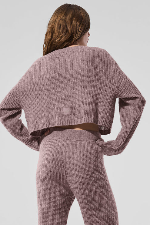 alo Women's Cashmere Plush Waffle Cardigan - Mushroom Heather