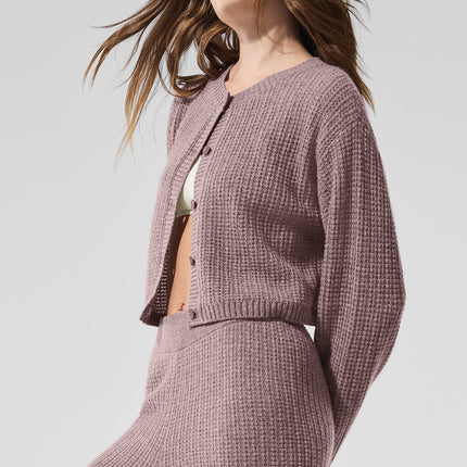 alo Women's Cashmere Plush Waffle Cardigan - Mushroom Heather