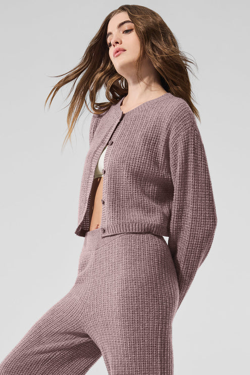 alo Women's Cashmere Plush Waffle Cardigan - Mushroom Heather