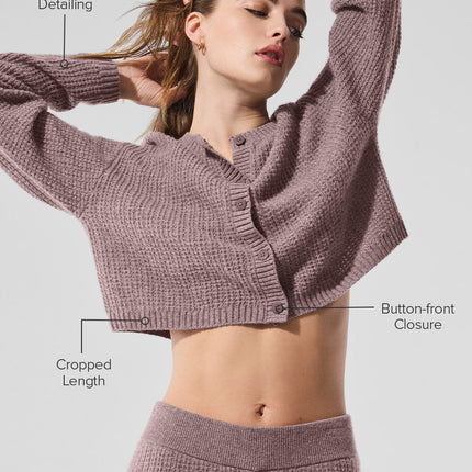 alo Women's Cashmere Plush Waffle Cardigan - Mushroom Heather