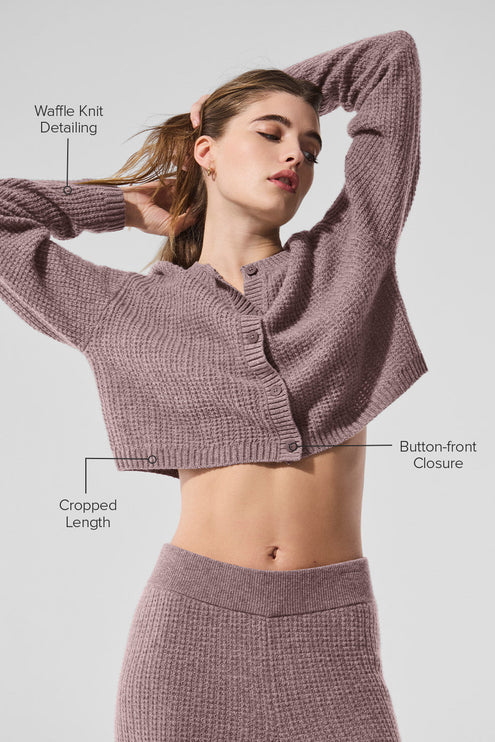 alo Women's Cashmere Plush Waffle Cardigan - Mushroom Heather