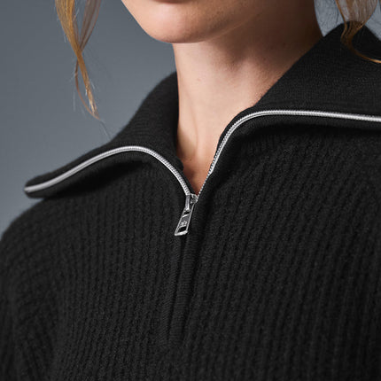alo Women's Cashmere Plush Waffle 1/4 Zip Pullover - Black