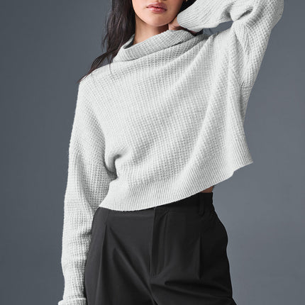 alo Women's Cashmere Plush Waffle Turtleneck Pullover - Athletic Heather Grey