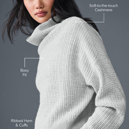 alo Women's Cashmere Plush Waffle Turtleneck Pullover - Athletic Heather Grey