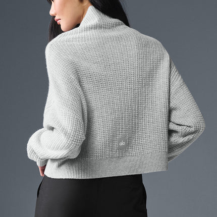 alo Women's Cashmere Plush Waffle Turtleneck Pullover - Athletic Heather Grey