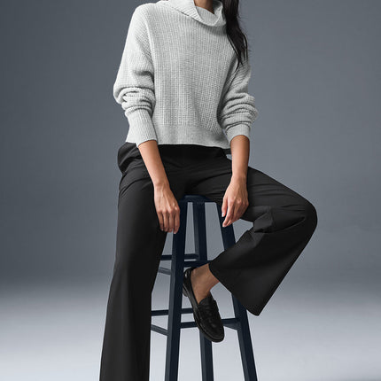 alo Women's Cashmere Plush Waffle Turtleneck Pullover - Athletic Heather Grey