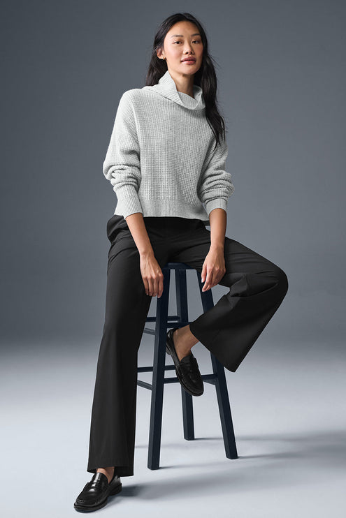 alo Women's Cashmere Plush Waffle Turtleneck Pullover - Athletic Heather Grey