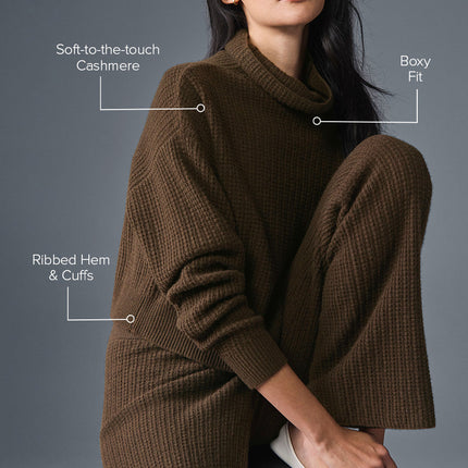 alo Women's Cashmere Plush Waffle Turtleneck Pullover - Espresso