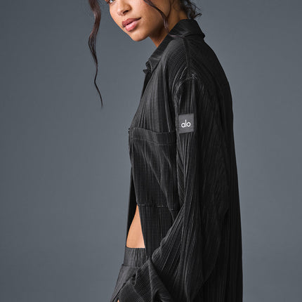 alo Women's Micro Plisse Shirt Dress - Black