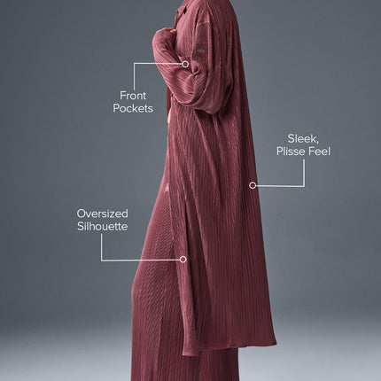 alo Women's Micro Plisse Shirt Dress - Burgundy Truffle
