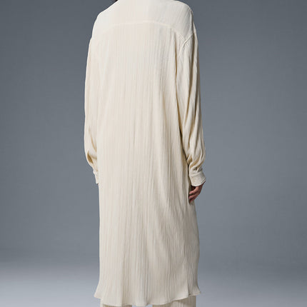 alo Women's Micro Plisse Shirt Dress - Oat Milk