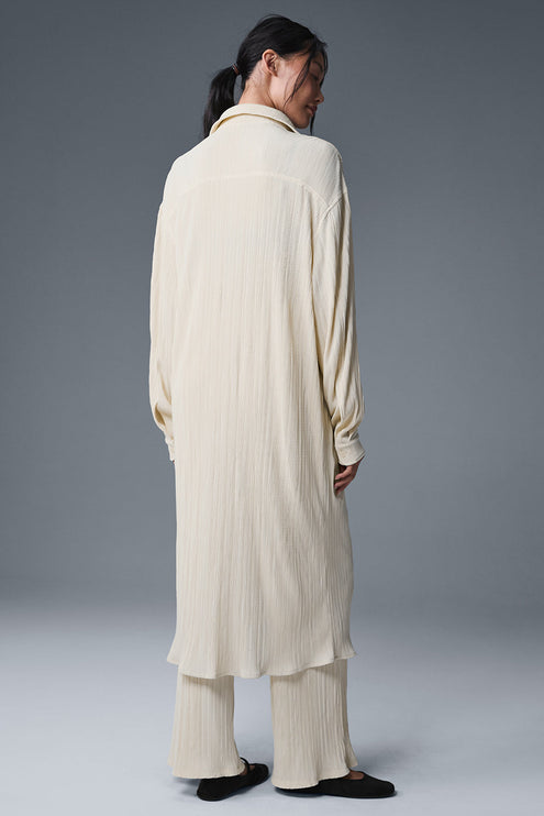 alo Women's Micro Plisse Shirt Dress - Oat Milk