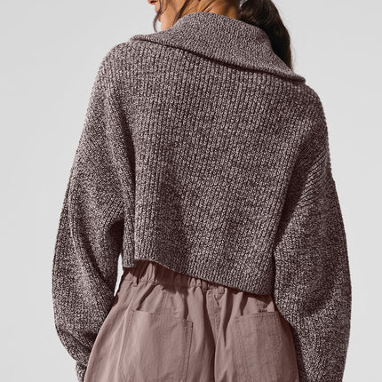 alo Women's Marl Sweater 1/4 Zip Pullover - Mushroom Marl