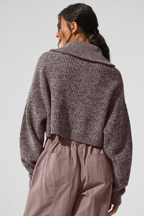 alo Women's Marl Sweater 1/4 Zip Pullover - Mushroom Marl