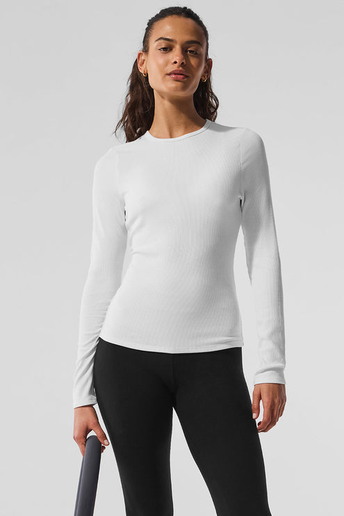 alo Women's Ribbed Modal Long Sleeve - White