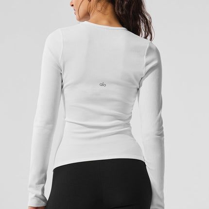 alo Women's Ribbed Modal Long Sleeve - White