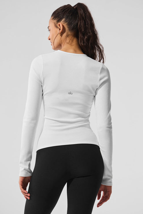 alo Women's Ribbed Modal Long Sleeve - White