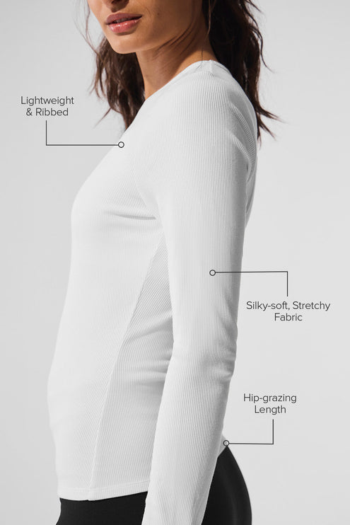 alo Women's Ribbed Modal Long Sleeve - White