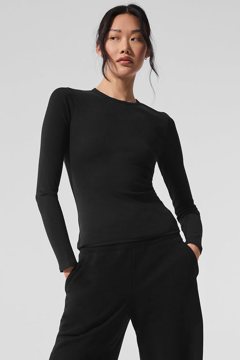 alo Women's Ribbed Modal Long Sleeve - Black