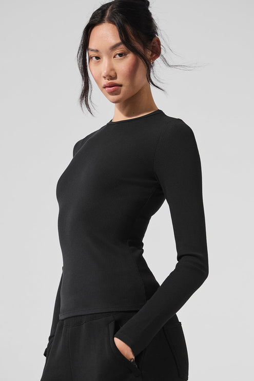 alo Women's Ribbed Modal Long Sleeve - Black