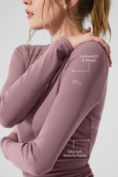 alo Women's Ribbed Modal Long Sleeve - Smoky Quartz