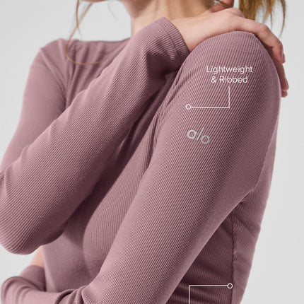 alo Women's Ribbed Modal Long Sleeve - Smoky Quartz