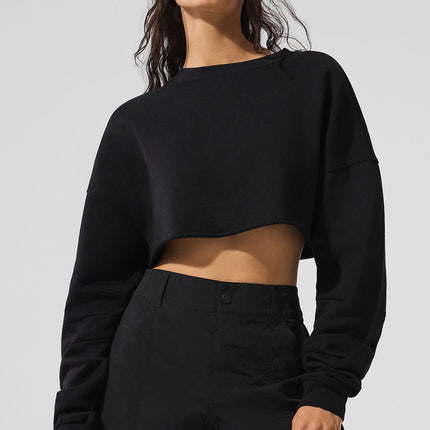 alo Women's Extreme Cropped Pullover - Black