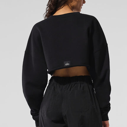 alo Women's Extreme Cropped Pullover - Black