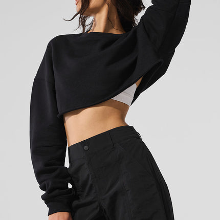 alo Women's Extreme Cropped Pullover - Black