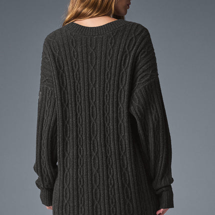 alo Women's Cable Knit Winter Bliss Cardigan - Dark Heather Grey