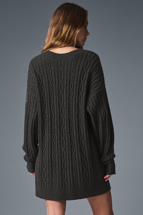 alo Women's Cable Knit Winter Bliss Cardigan - Dark Heather Grey