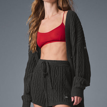 alo Women's Cable Knit Winter Bliss Cardigan - Dark Heather Grey