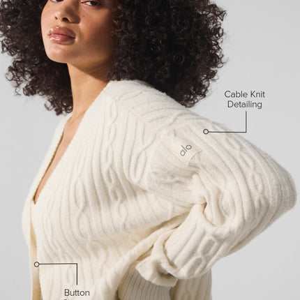 alo Women's Cable Knit Winter Bliss Cardigan - Ivory