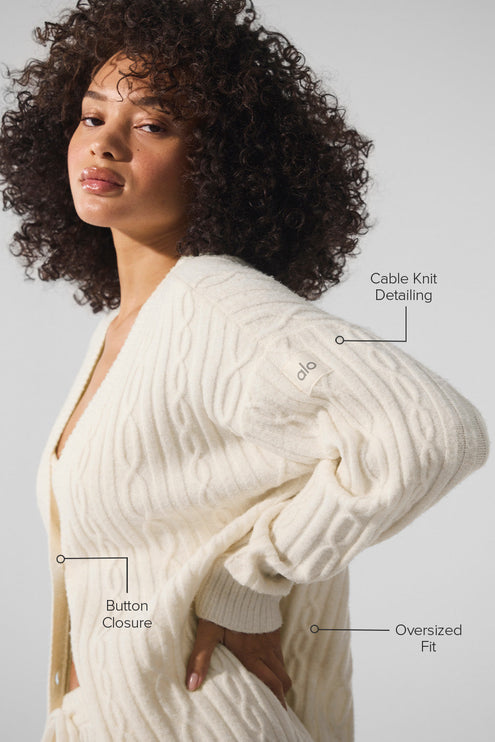 alo Women's Cable Knit Winter Bliss Cardigan - Ivory