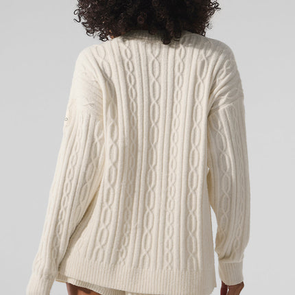 alo Women's Cable Knit Winter Bliss Cardigan - Ivory